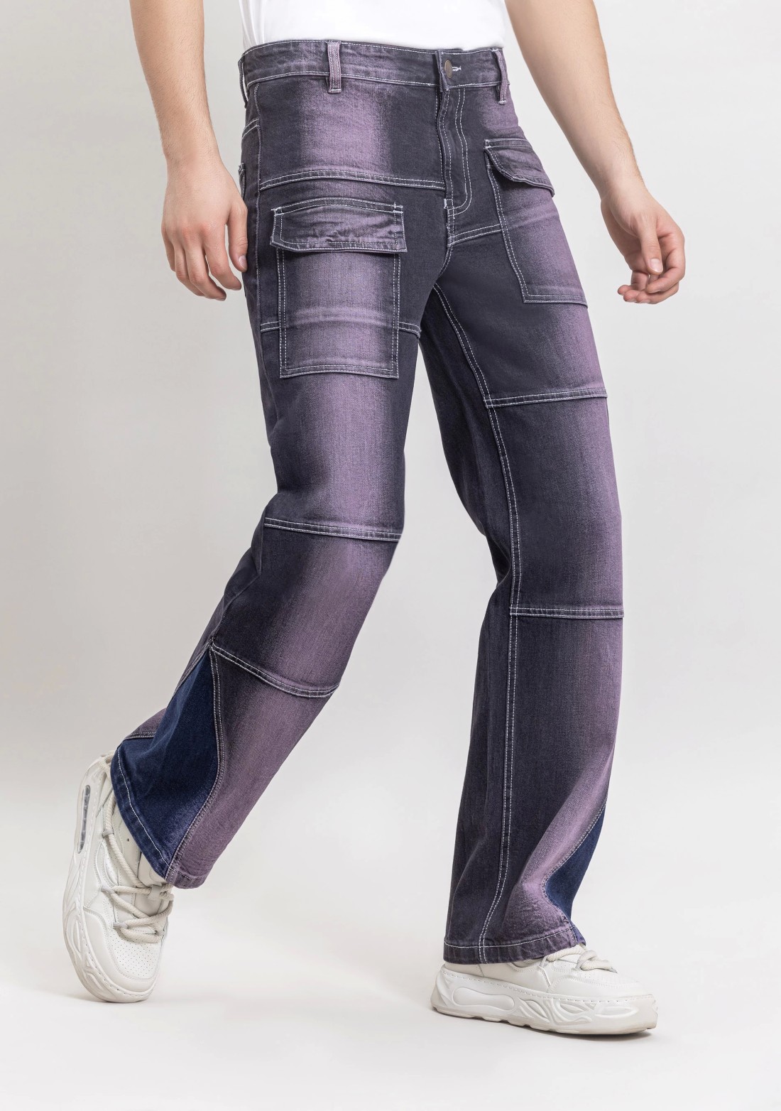 Purplish Blue Men's Wide Leg Fashion Jeans