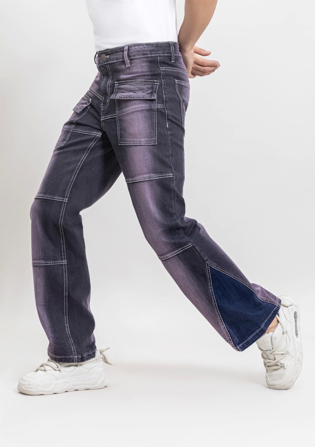 Purplish Blue Men's Wide Leg Fashion Jeans