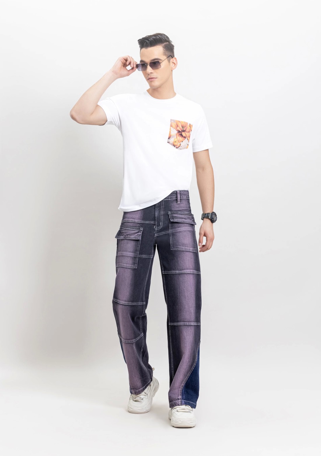 Purplish Blue Men's Wide Leg Fashion Jeans