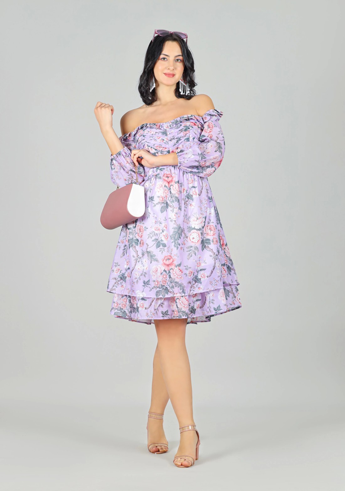 Floral off shoulder mini dress hotsell