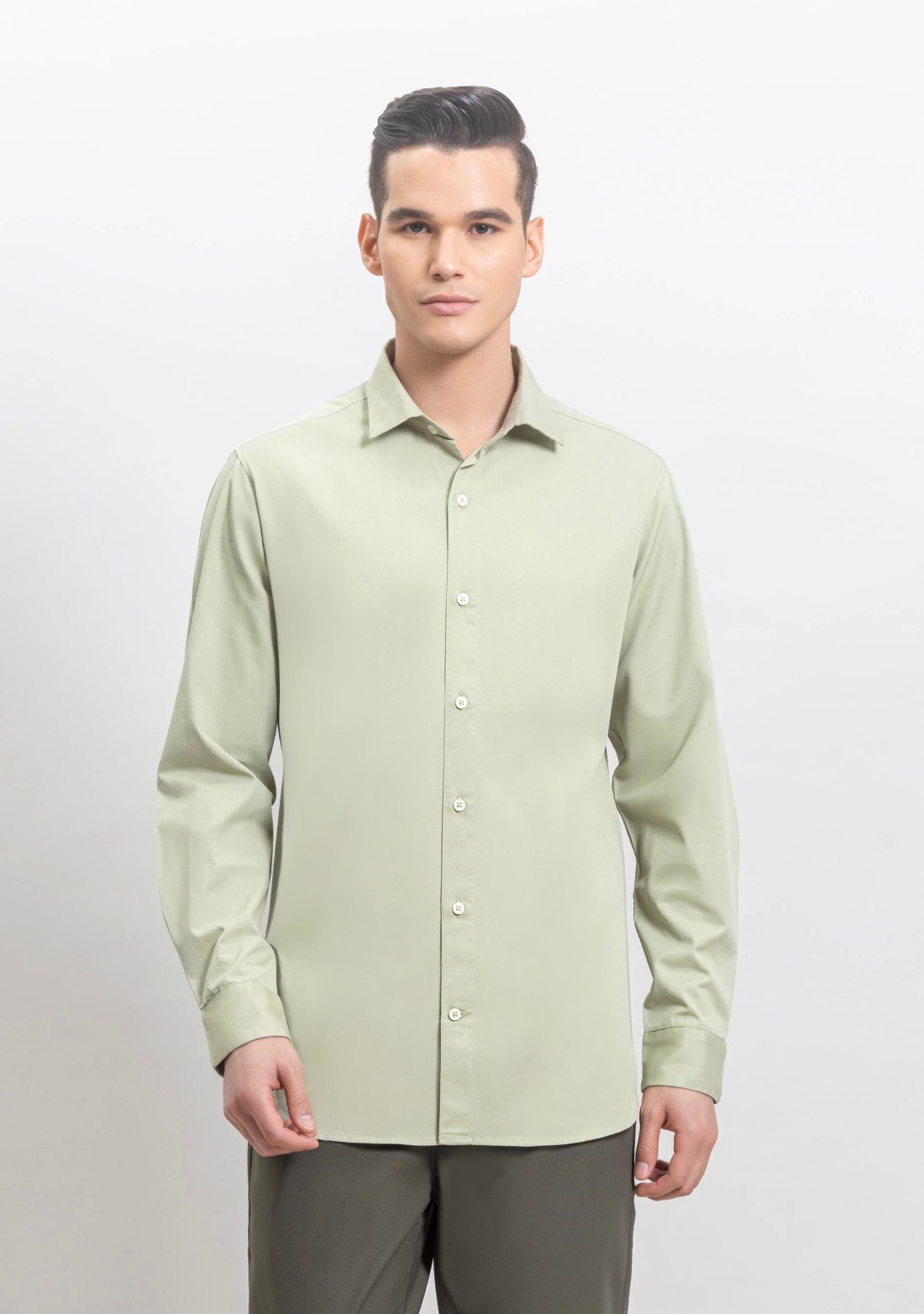 Light Olive Fine American Twill Slim Fit Formal Shirt