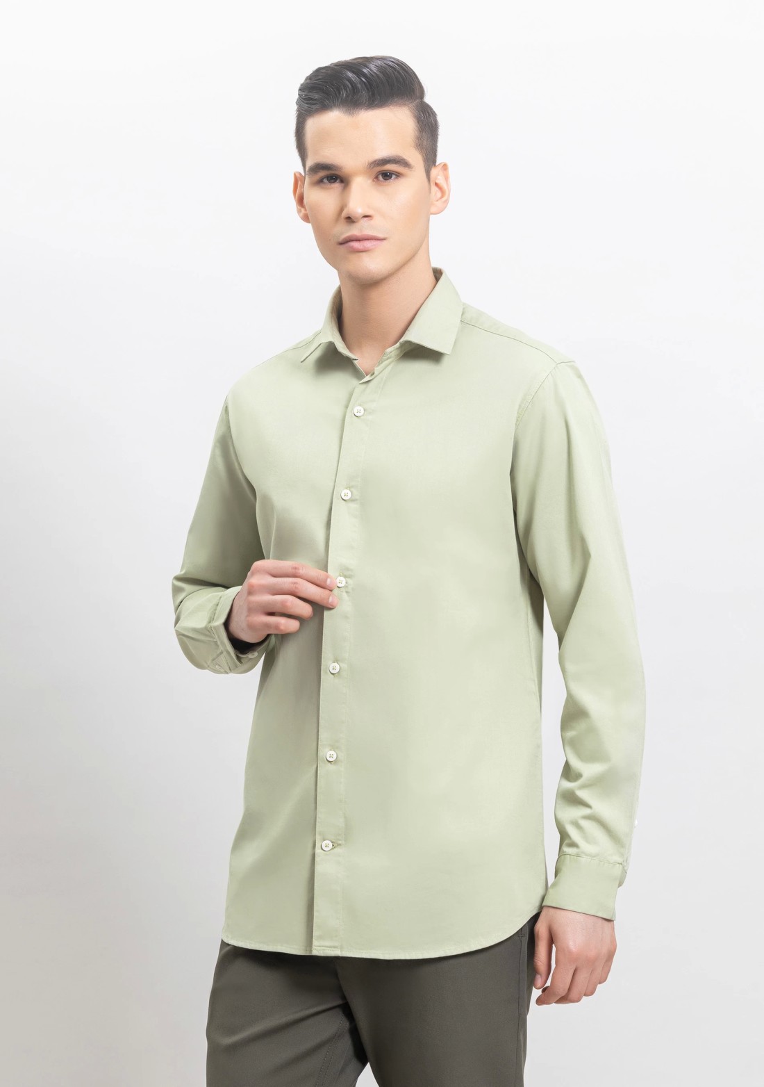 Light Olive Fine American Twill Slim Fit Formal Shirt