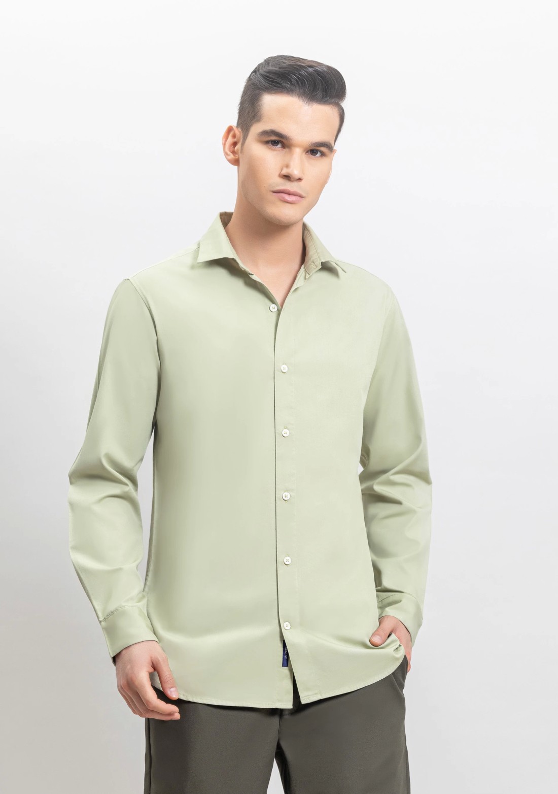 Light Olive Fine American Twill Slim Fit Formal Shirt Buy Online at Best Price Mehar