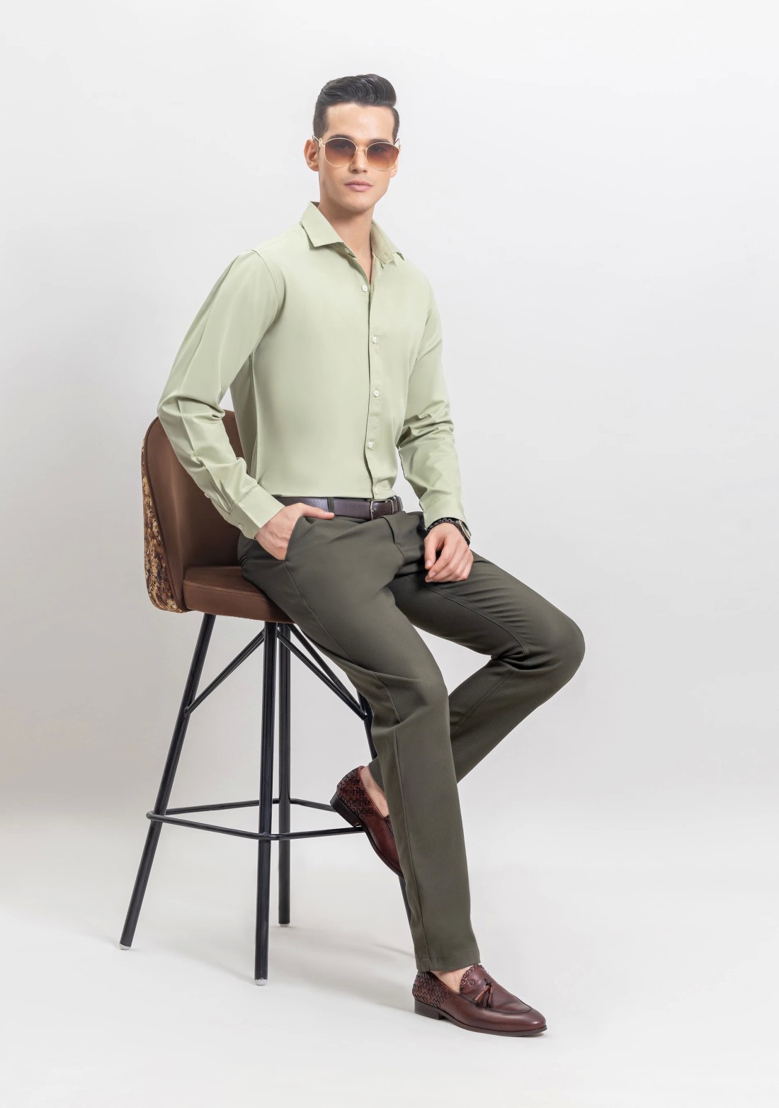 Light Olive Fine American Twill Slim Fit Formal Shirt