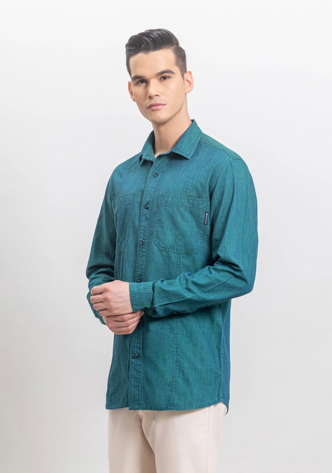 Greenish Indigo Slim Fit Men's Denim Casual Shirt