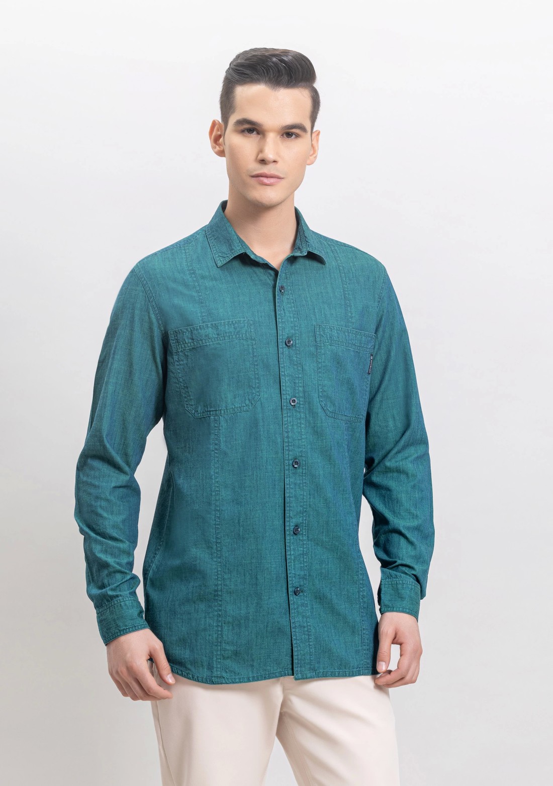 Greenish Indigo Slim Fit Men's Denim Casual Shirt
