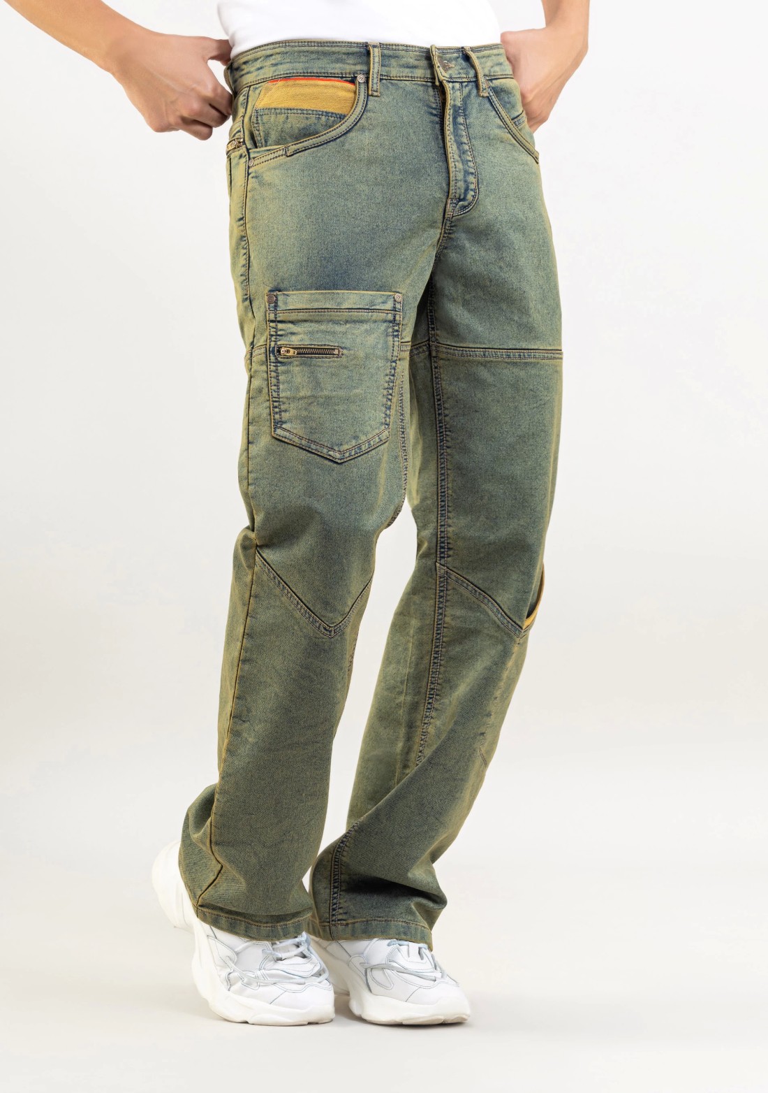 Green Wide Leg Men's Fashion Jeans