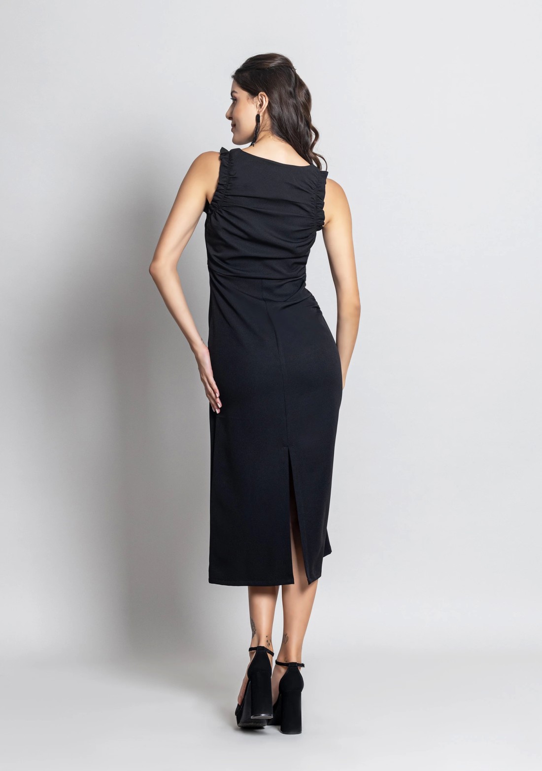 Black Lycra Knit Bodycon Midi Dress