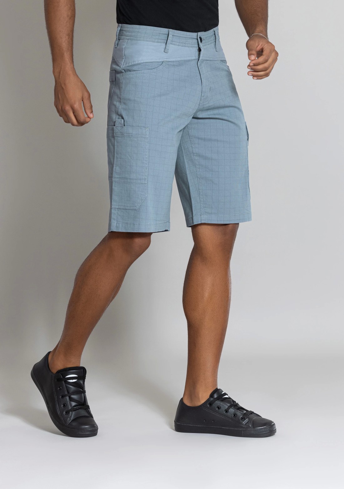 Blue Regular Fit Men’s Casual Check Cotton Cargo Shorts