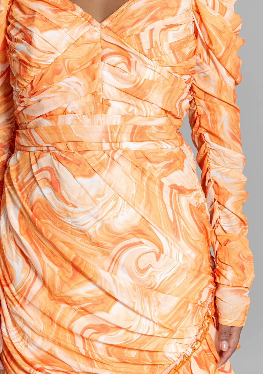 Orange Marble Print Asymmetrical Off Shoulder Mini Dress