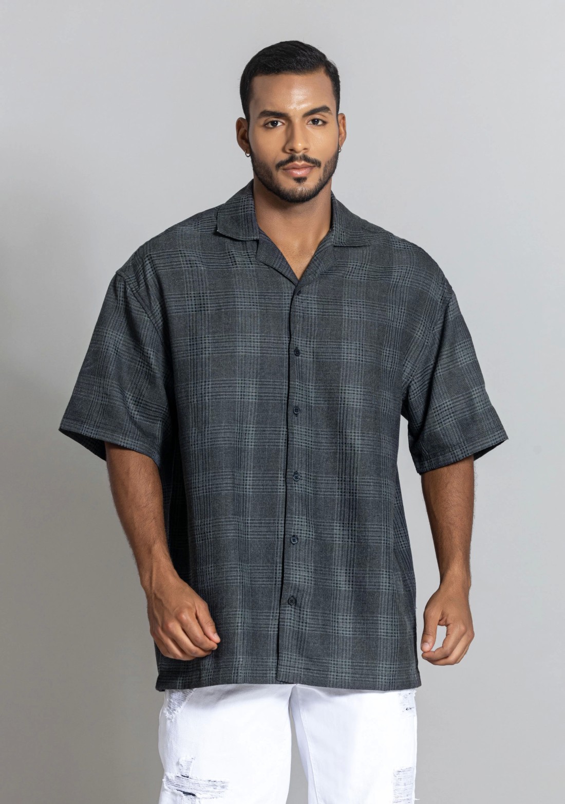 Grey Regular Fit Drop Shoulder Men's Cotton Shirt