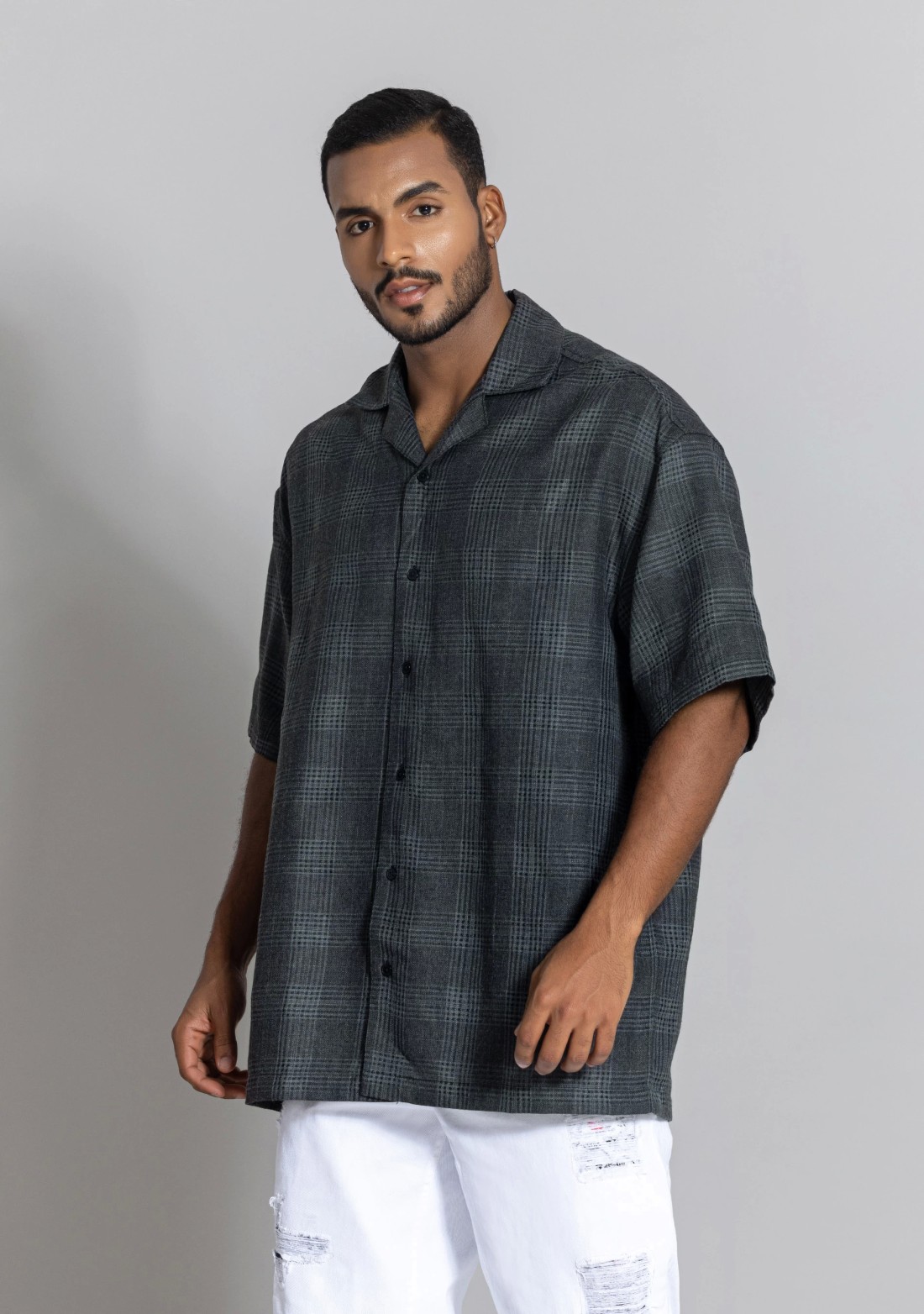 Grey Regular Fit Drop Shoulder Men's Cotton Shirt