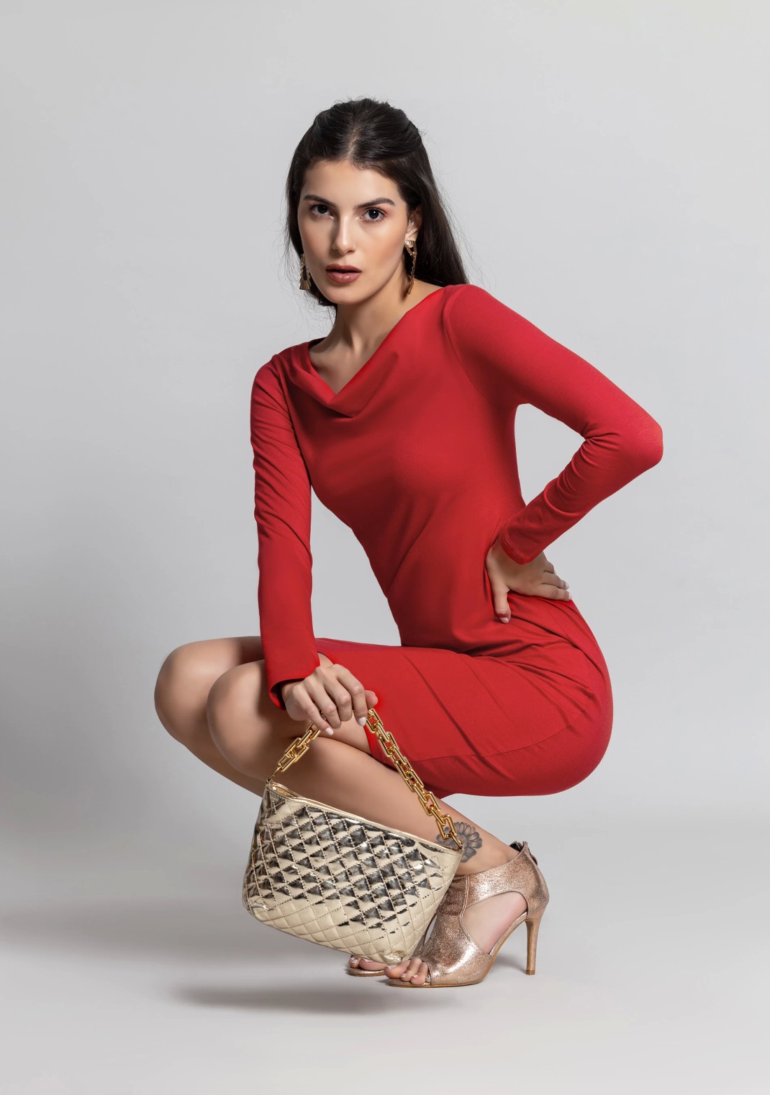 Red Pique Knit Bodycon Mini Dress