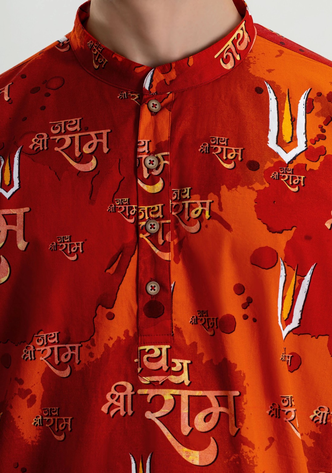 Saffron Regular Fit Jai Shri Ram Printed Men's Cotton Kurta