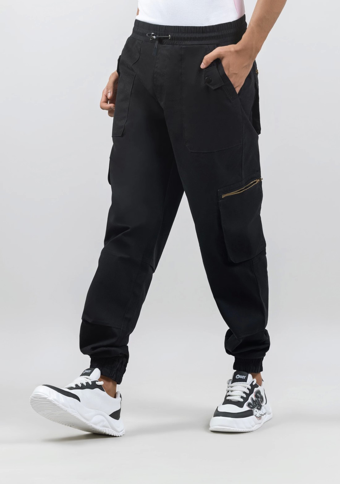 Black Relaxed Fit Cotton Lycra Utility Trousers