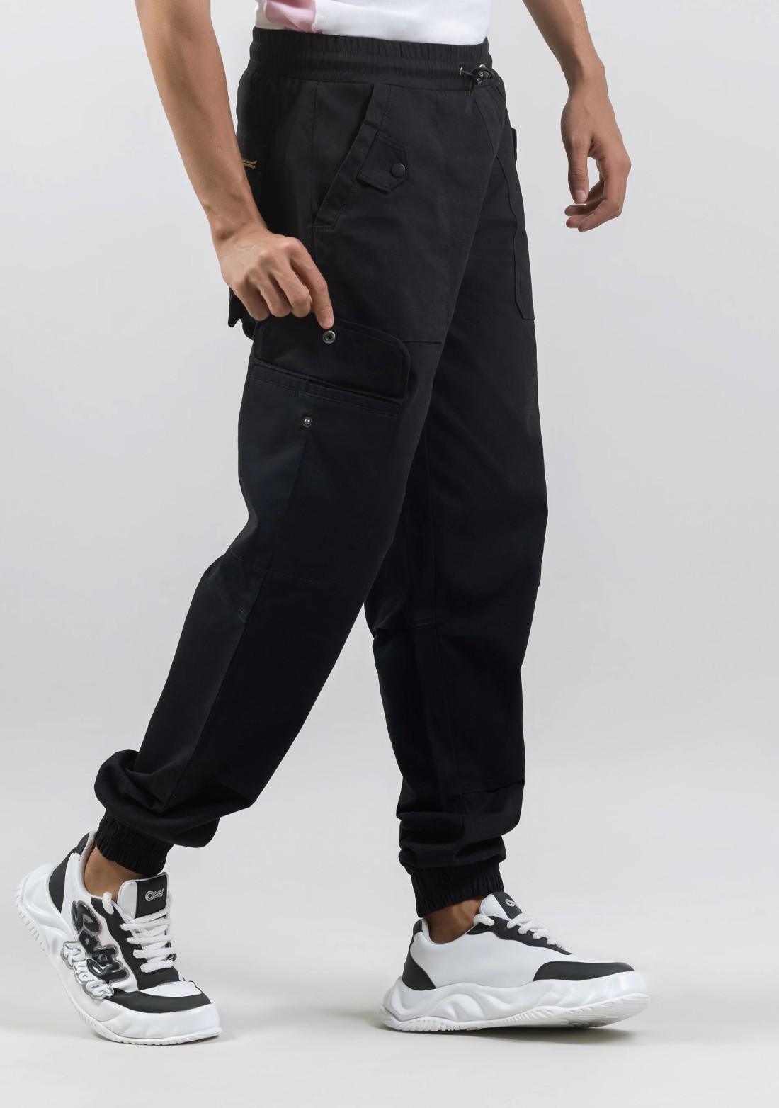 Black Relaxed Fit Cotton Lycra Utility Trousers