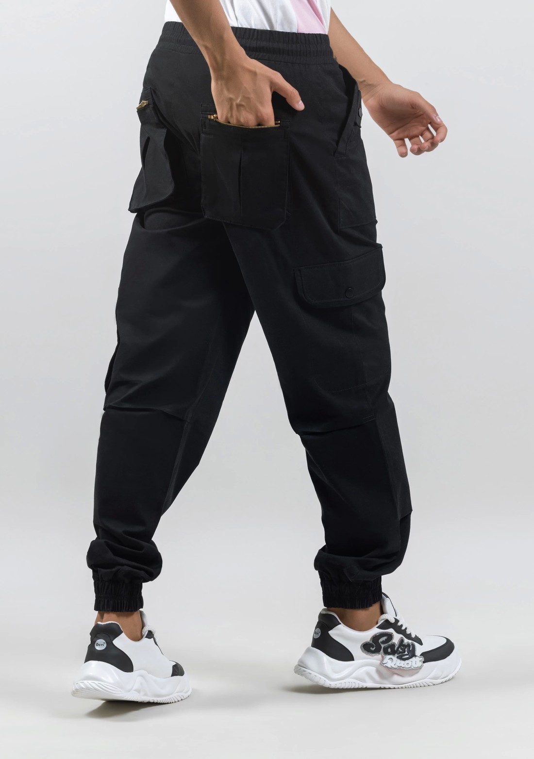 Black Relaxed Fit Cotton Lycra Utility Trousers