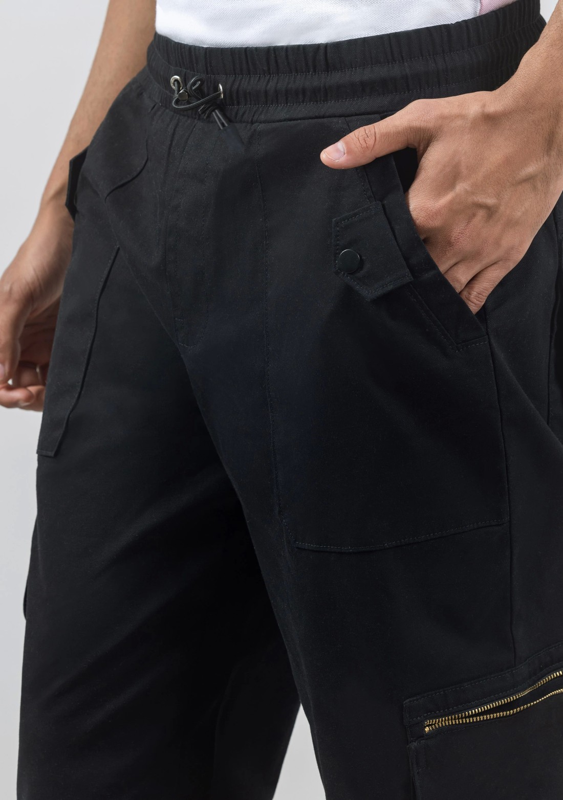 Black Relaxed Fit Cotton Lycra Utility Trousers