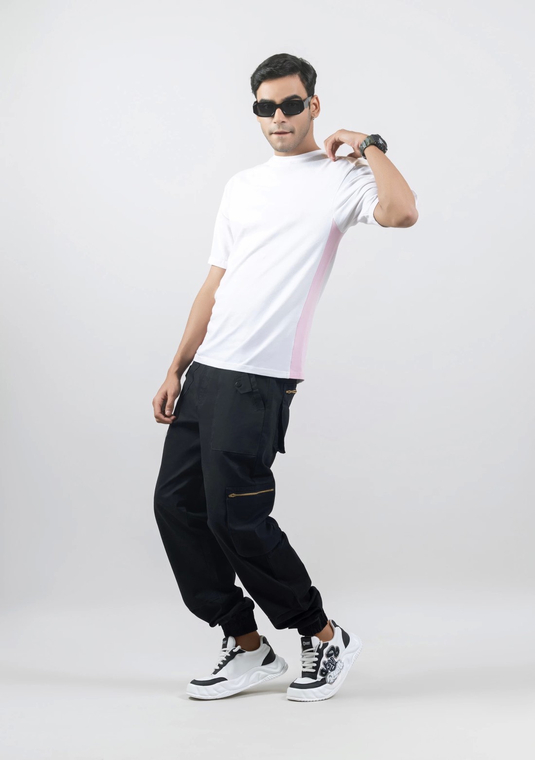 Black Relaxed Fit Cotton Lycra Utility Trousers