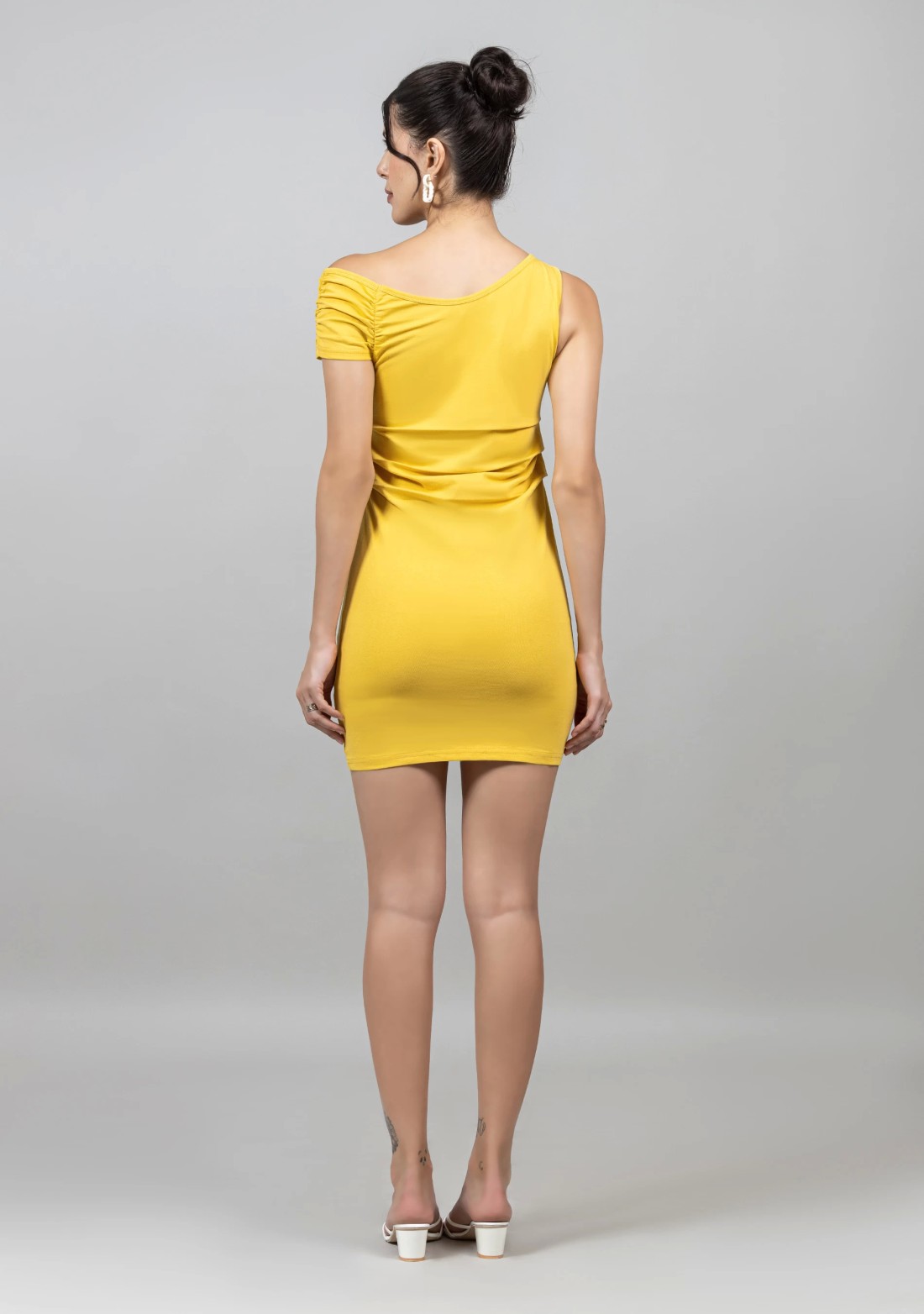 Yellow One Shoulder Knitted Mini Dress