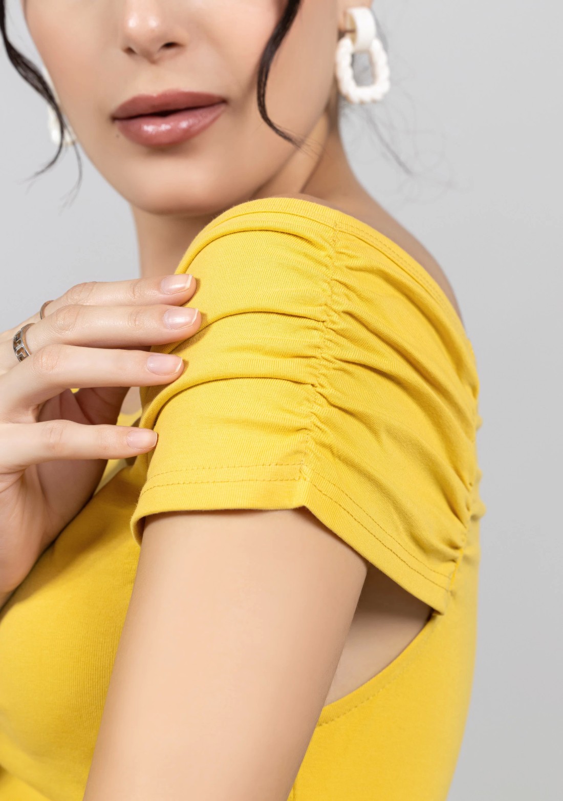 Yellow One Shoulder Knitted Mini Dress