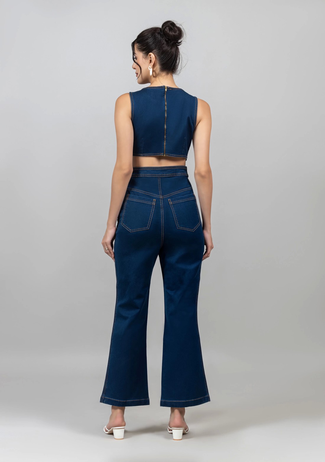 Navy Blue Fitted Denim Jumpsuit