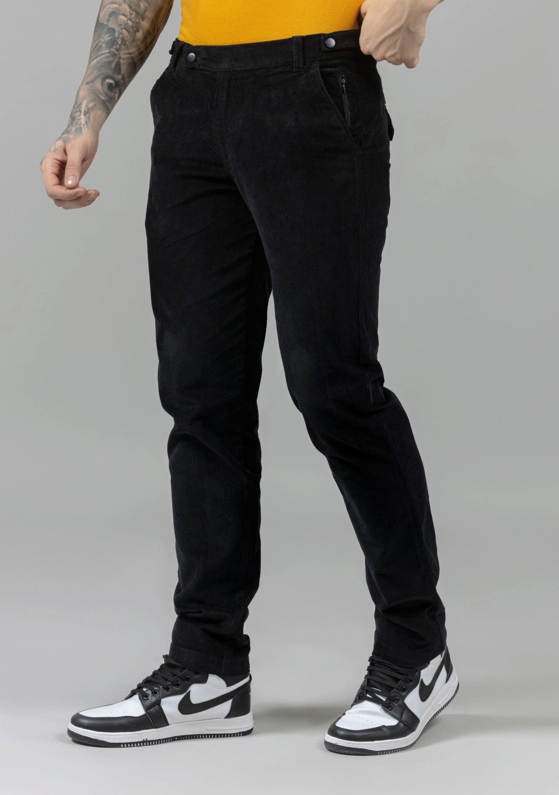 Black Slim Fit Corduroy Casual Trousers