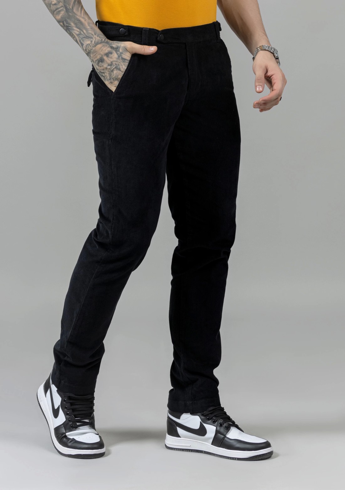 Black Slim Fit Corduroy Casual Trousers