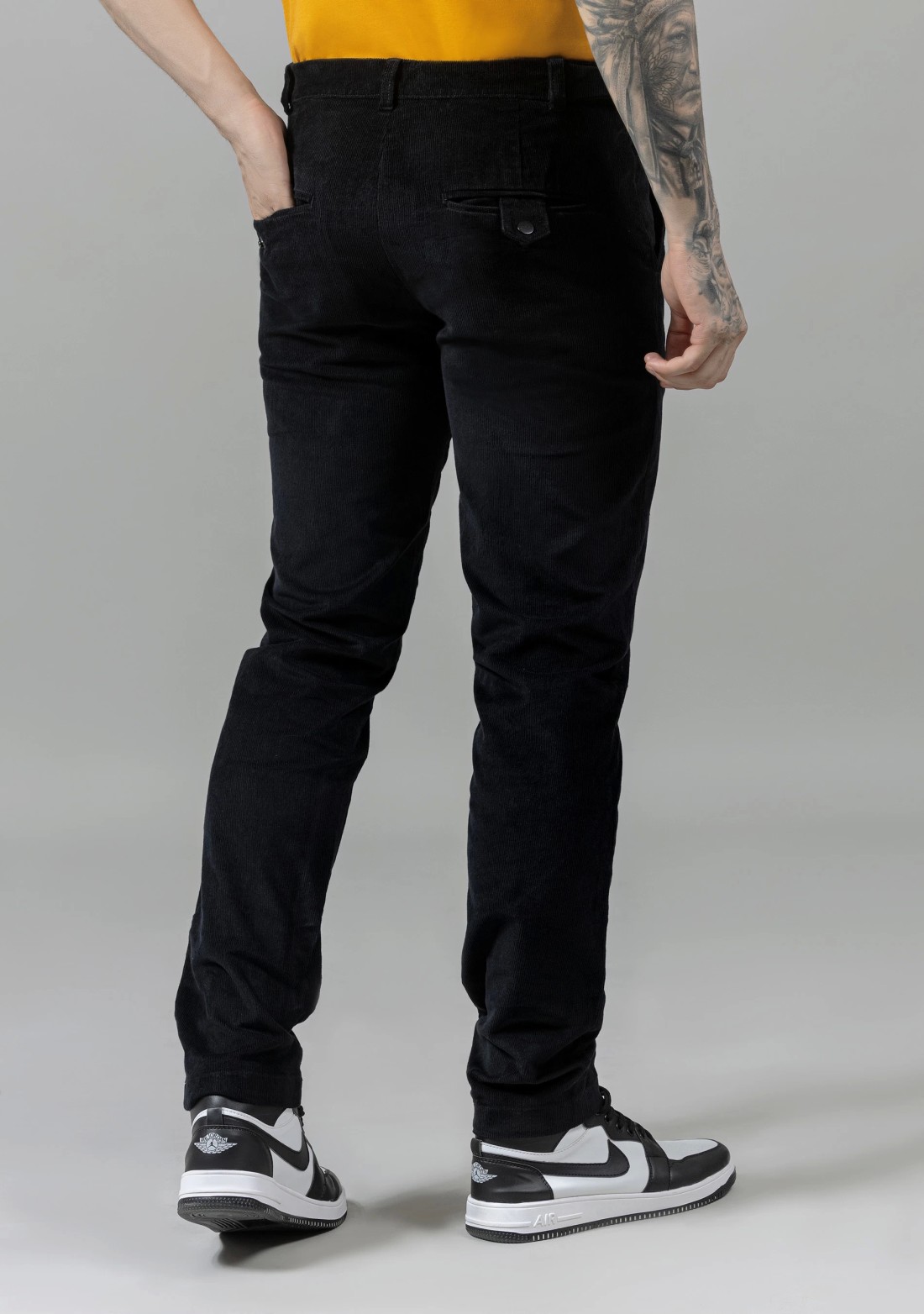 Black Slim Fit Corduroy Casual Trousers