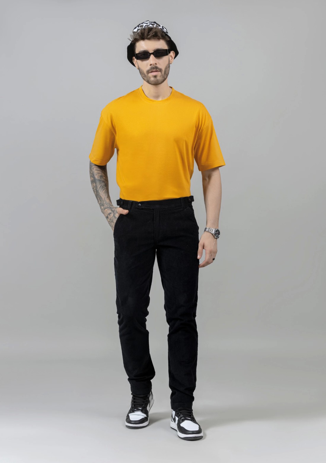 Black Slim Fit Corduroy Casual Trousers