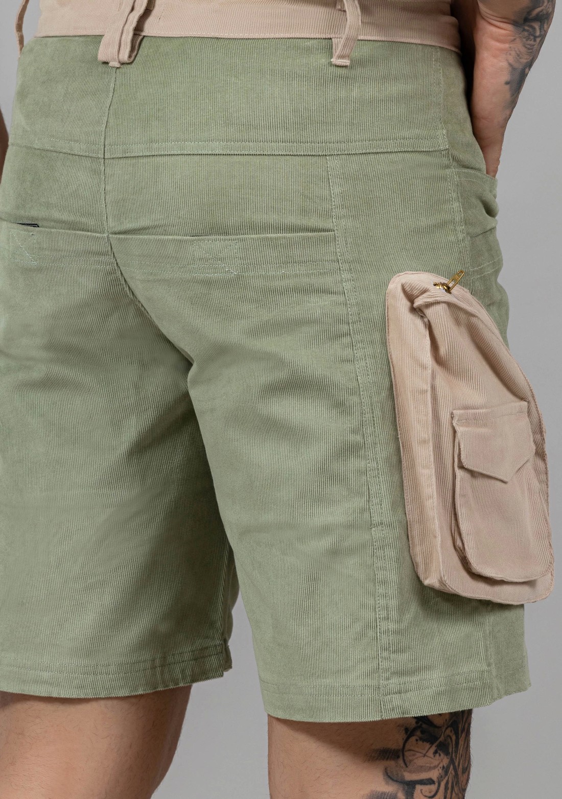 Beige and Green Regular Fit Men’s Casual Corduroy Shorts