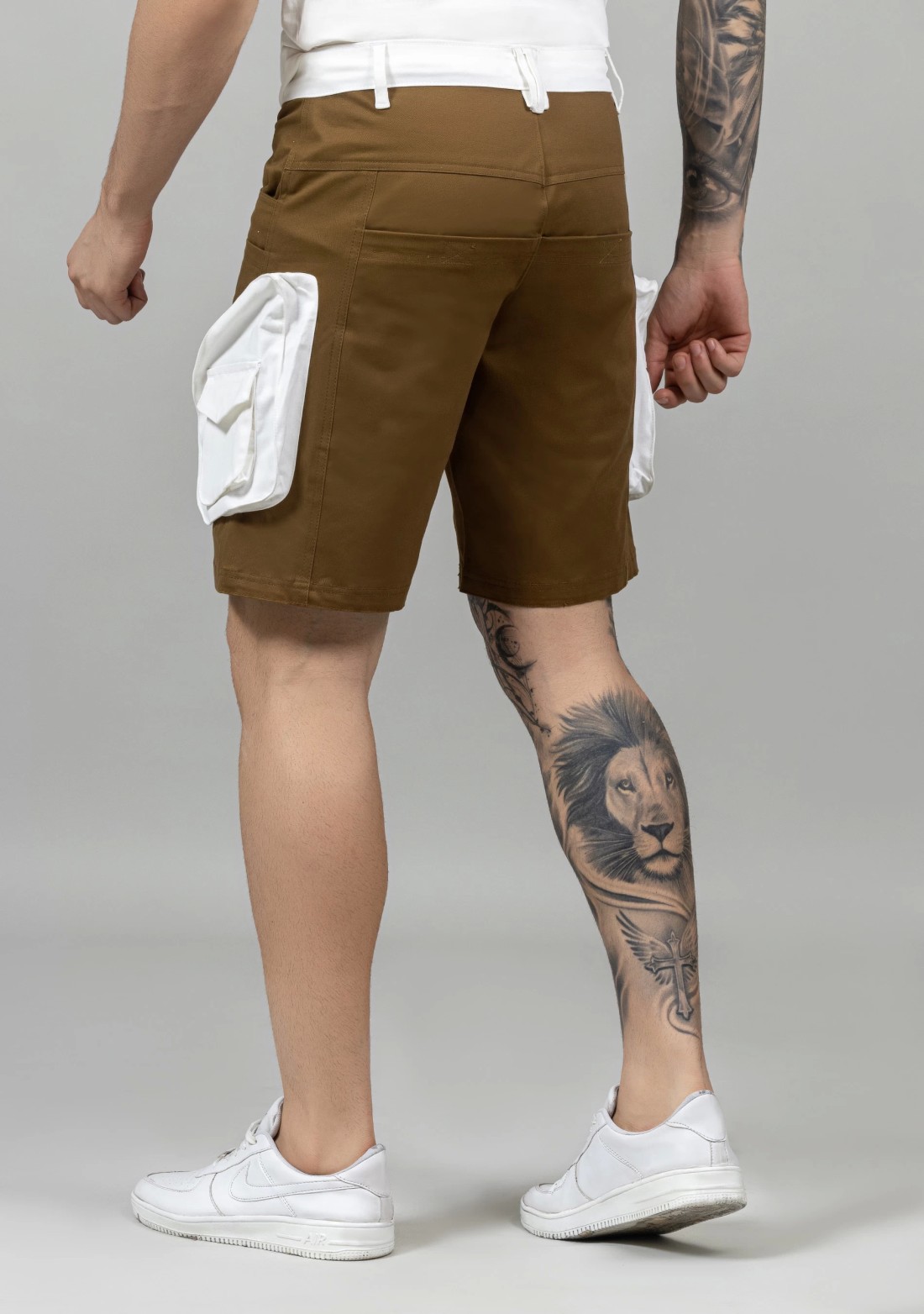 Brown and White Regular Fit Men’s Casual Cotton Shorts