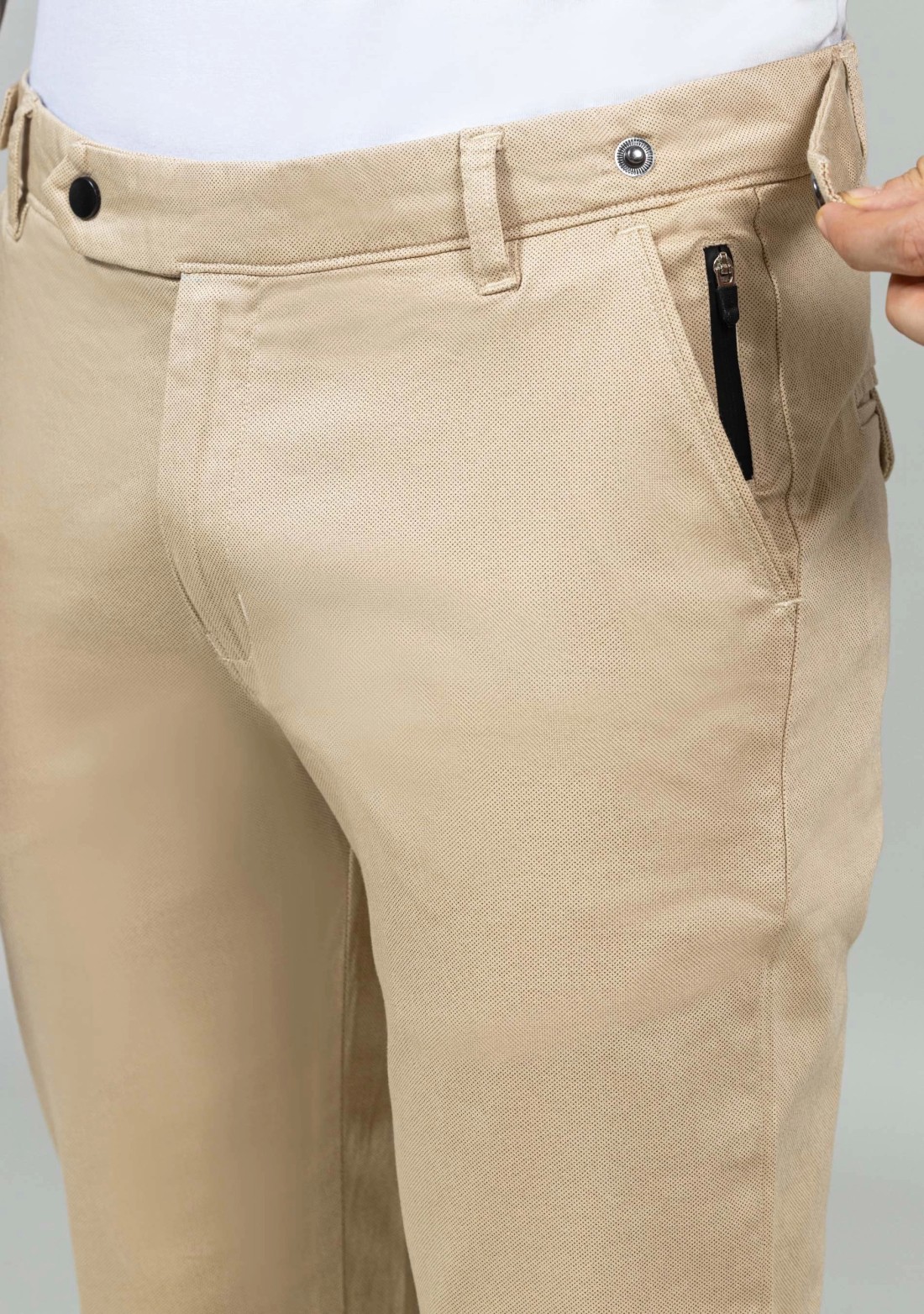 Beige Slim Fit Men's Fashion Trousers