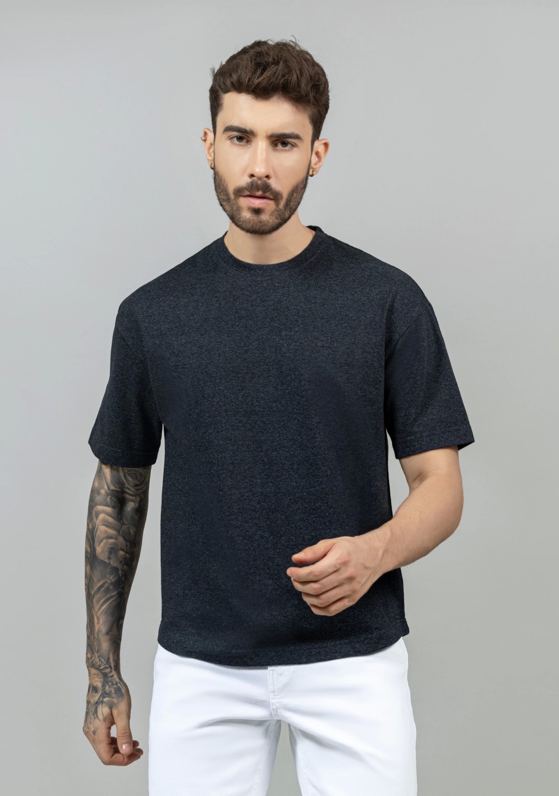 Charcoal Melange Regular Fit Men's Drop Shoulder T-shirt