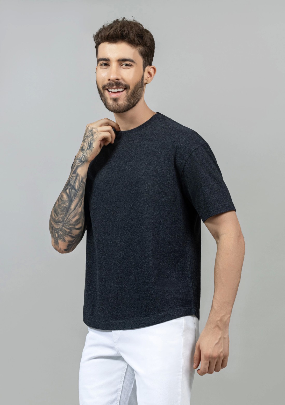 Charcoal Melange Regular Fit Men's Drop Shoulder T-shirt