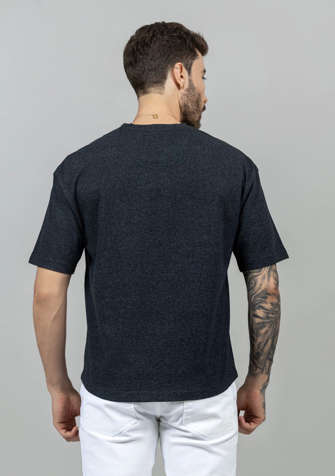 Charcoal Melange Regular Fit Men's Drop Shoulder T-shirt