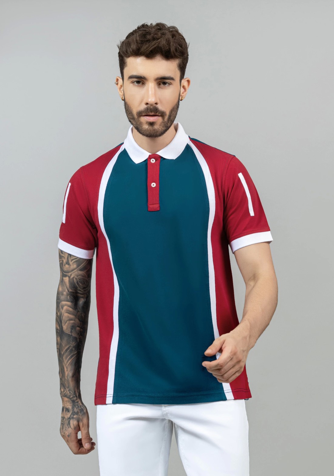 Red and Blue Regular Fit Men's Polo T-Shirt