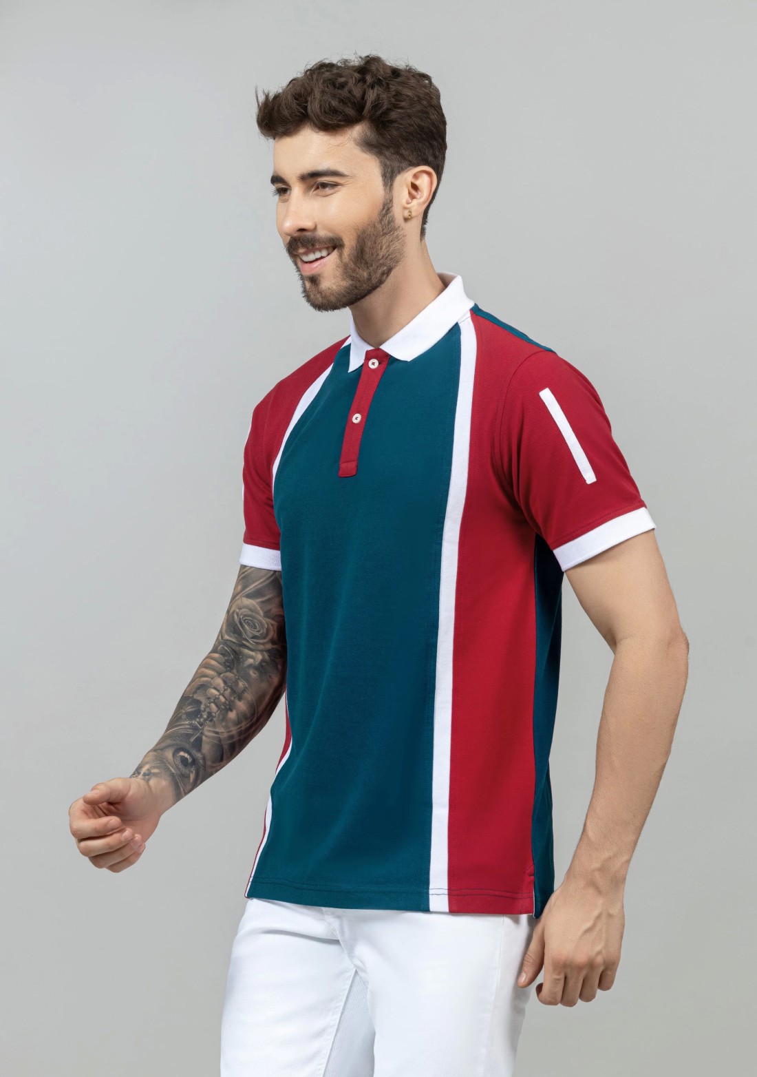 Red and Blue Regular Fit Men's Polo T-Shirt