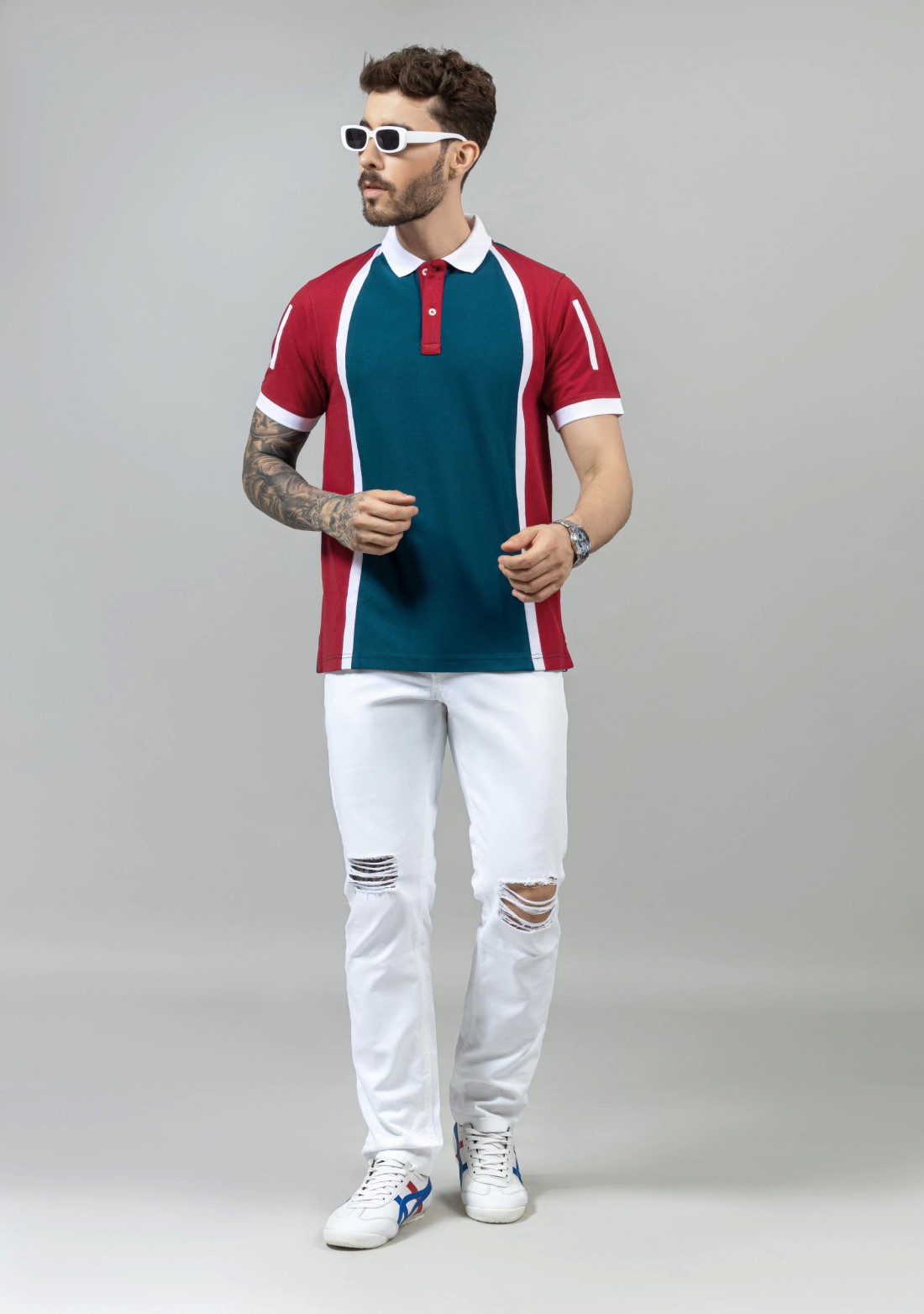 Red and Blue Regular Fit Men's Polo T-Shirt