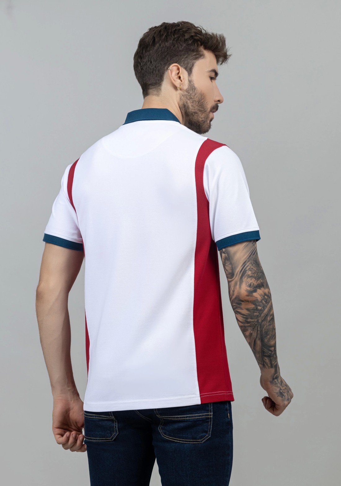 White Colourblocked Regular Fit Men's Polo T-Shirt