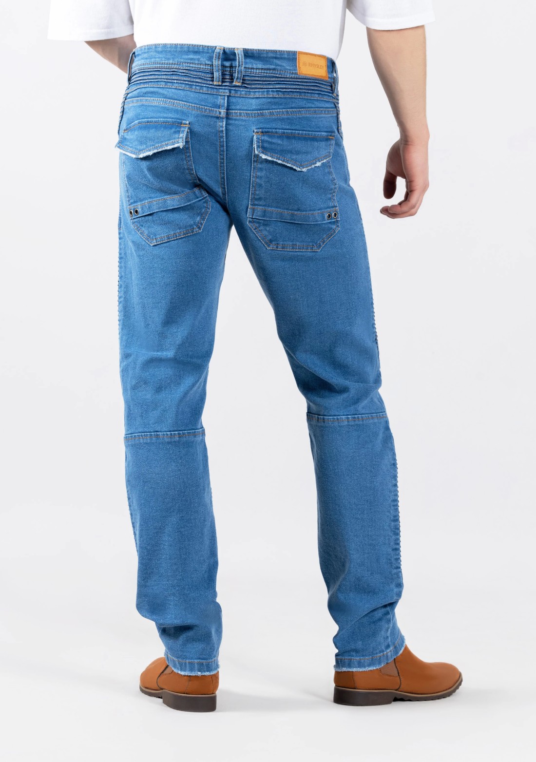 Blue Slim Fit Ribbed Panels Men's Jeans