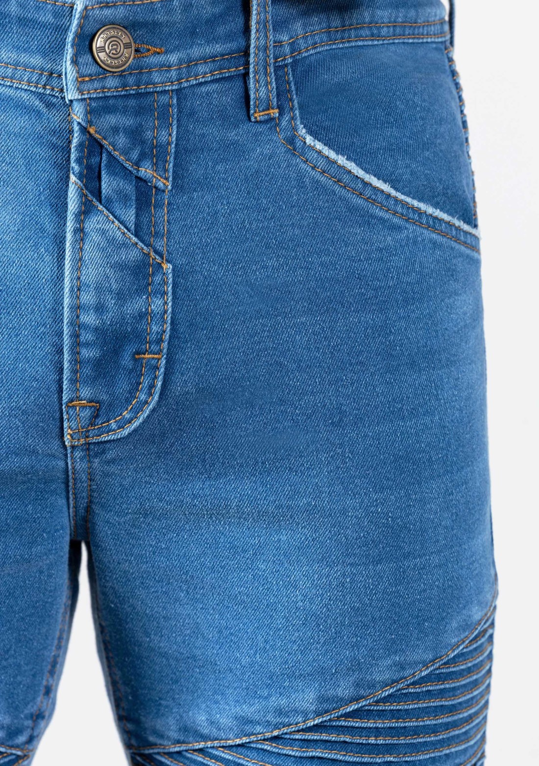 Blue Slim Fit Ribbed Panels Men's Jeans