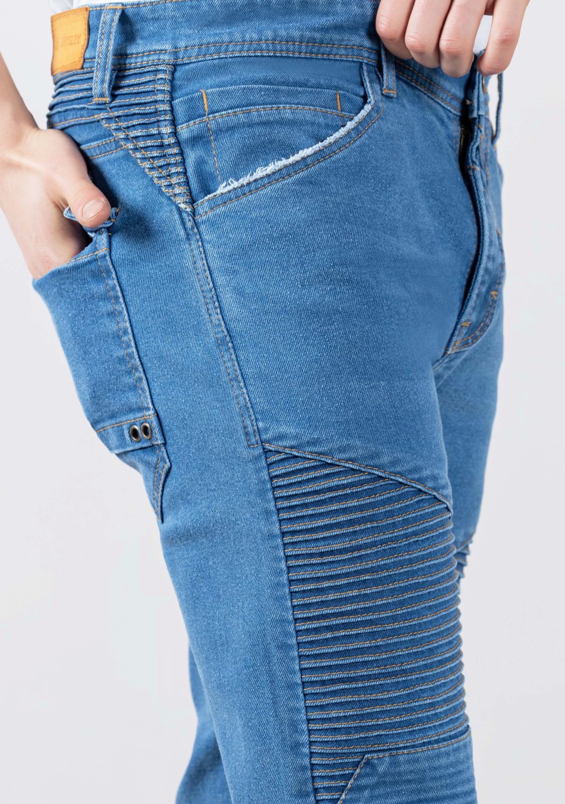 Blue Slim Fit Ribbed Panels Men's Jeans