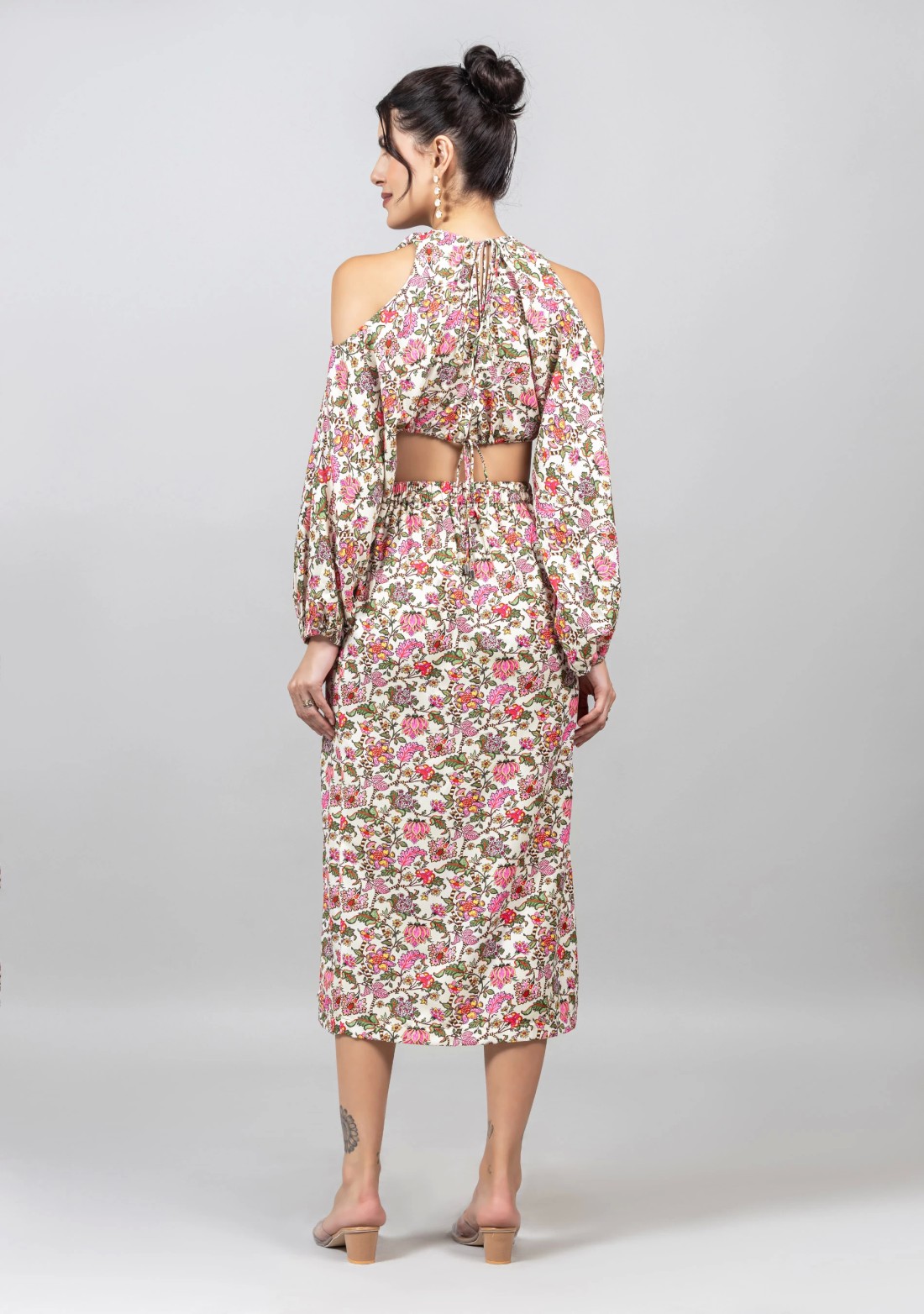 Multi-Colour Floral Print Crop Top and Skirt Co-ord Set