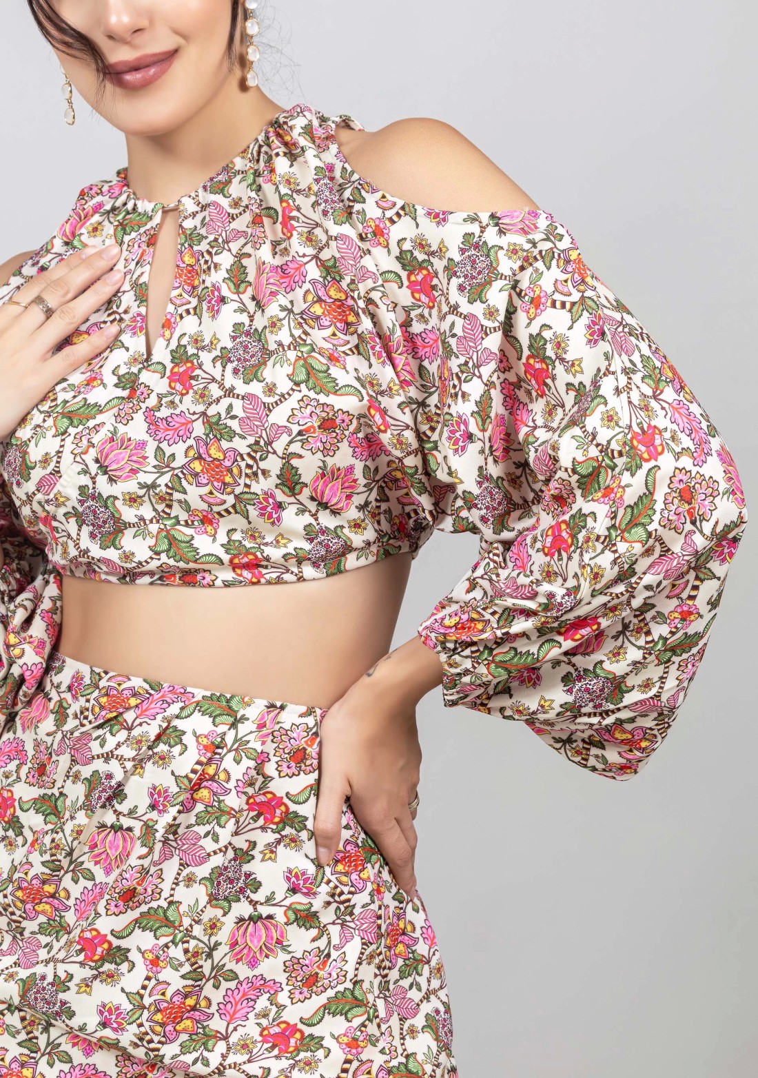 Multi-Colour Floral Print Crop Top and Skirt Co-ord Set