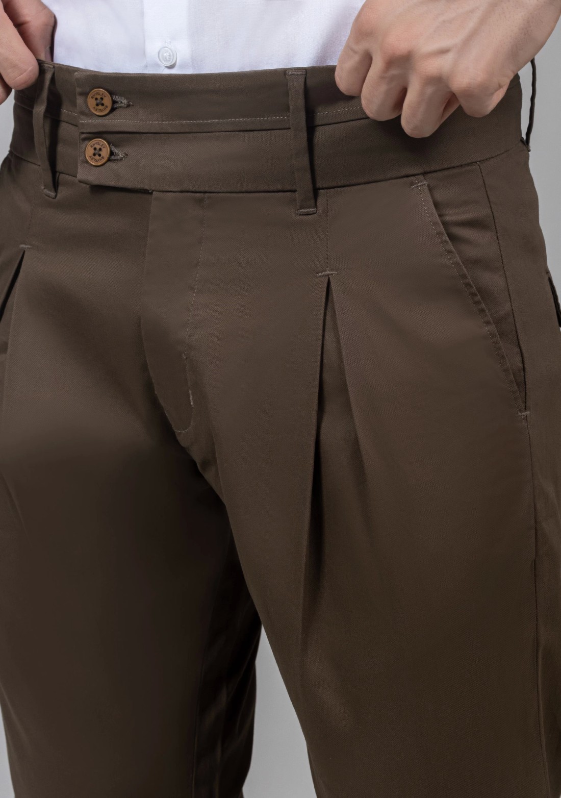 Mocha Brown Slim Fit Men’s Front Pleated Gurkha Pants