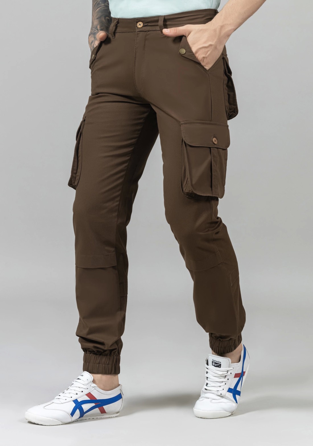 Brown Slim Fit Men's Cargo Trousers