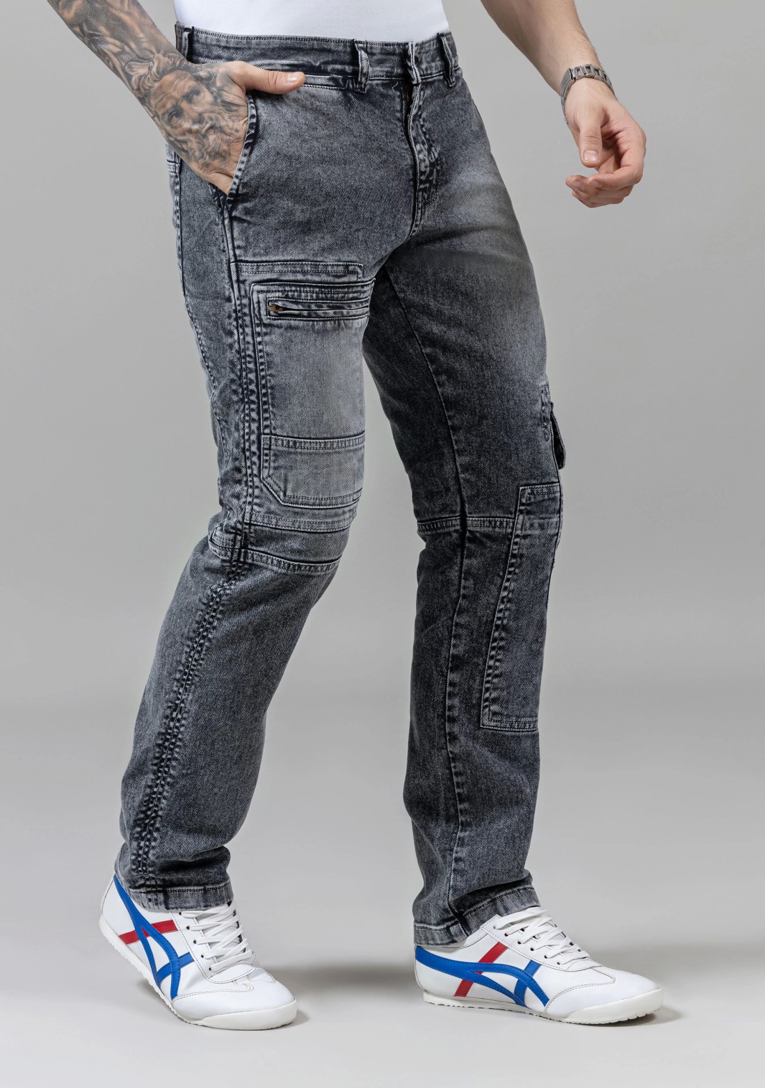 Grey Straight Fit Cut and Sew Men's Fashion Jeans