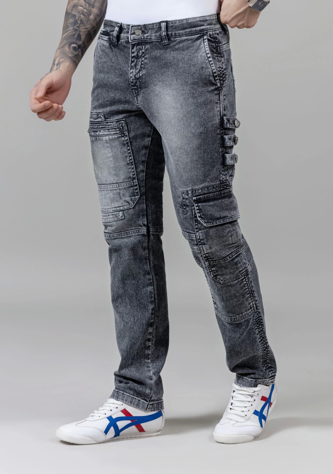 Grey Straight Fit Cut and Sew Men's Fashion Jeans