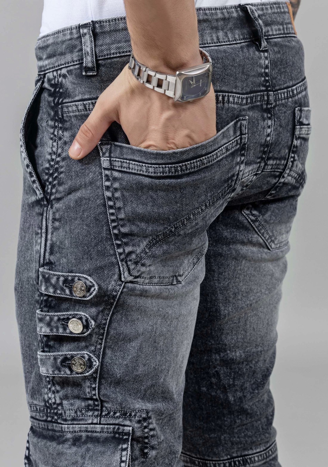 Grey Straight Fit Cut and Sew Men's Fashion Jeans